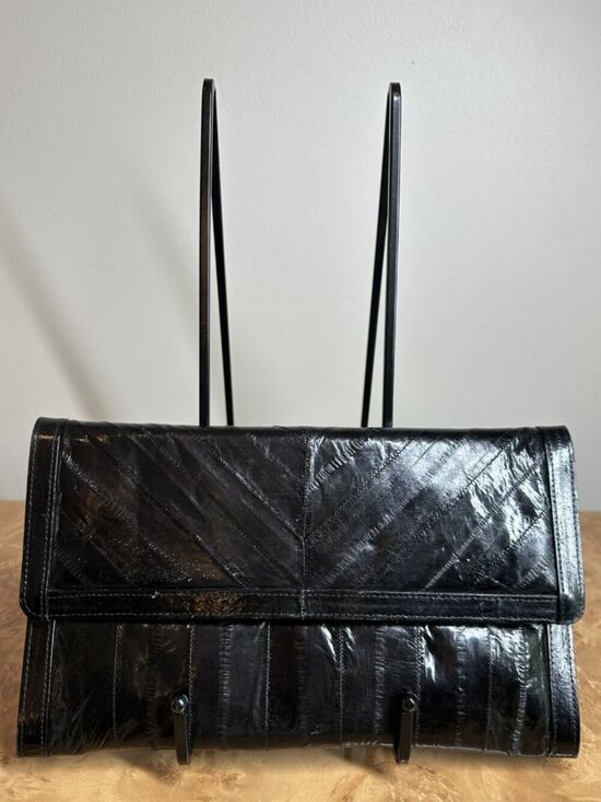 Vintage Handbags - Vintage Black Eelskin Leather Shoulder Bag Clutch Purse Korea